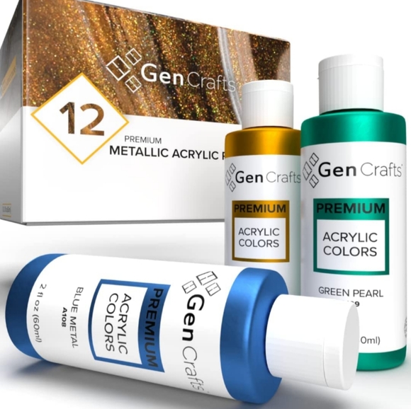 Metallic Pouring Paint Premium Acrylic Set of 12 Bottles Paints Art Painting New - Picture 2 of 6